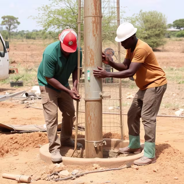 Borehole Drilling 1 workers-at-trelan-setting-up-water-drill